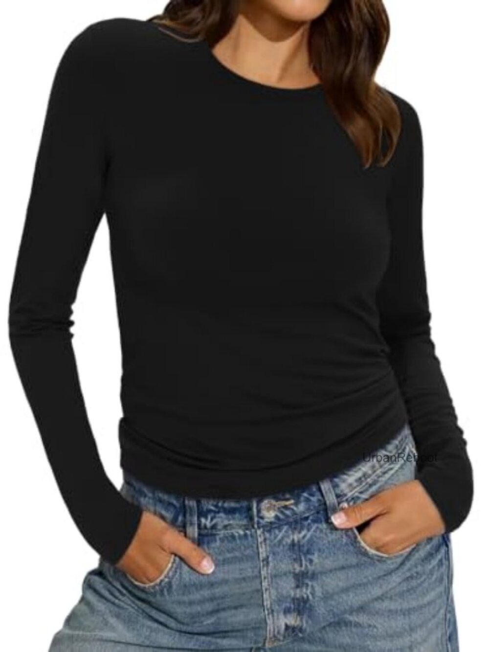Slim Fit Long Sleeve Crew Neck Crop Top Stretch Rayon Y2K Tee